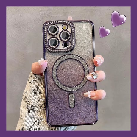 ジュエリー Magsafe対応 iPhone15/15proケース キラキラインナーシール付 iphone 14/13/12カバー きれい[M3857]