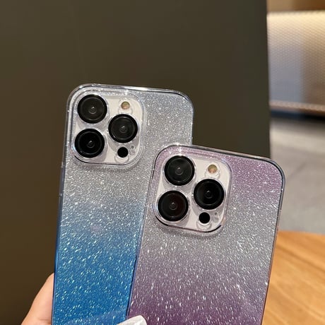 キラキラ黄ばまないiPhone14/14proケース ラメシール付 アイフォン13/12proカバー  レンズフィルム付 高透明感 美しいグラデーションカラー [M3095]