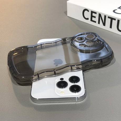 滑りにくい透明 iphone14plus/13proケース  ハート型カメラレンズ アイフォン12/11カバー  波紋枠 可愛い[M2178]