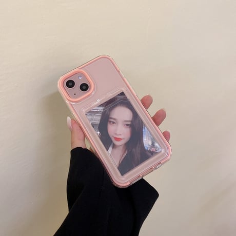 【iPhone15対応】カラー枠カード入れ付 iphone14/13promaxカバー  写真/メモ収納クリアアイフォン11/12miniケース  耐衝撃  頑丈 シンプル   M1094