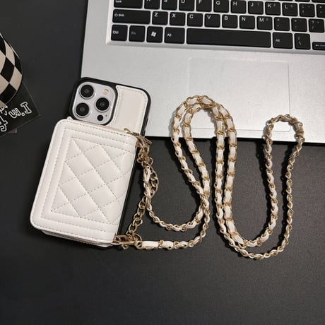 カード/小物入れ付 iPhone15/15プロケース ショルダーチェーン付 レザーiPhone14pro/13/12カバー 高級感 高品質[M4163]