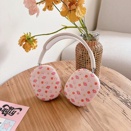 韓国風 AirPodsMaxケース 花柄 かわいい エアーポッズ マックス専用カバー 女子力高い 質感いい 光沢感 [M4883]