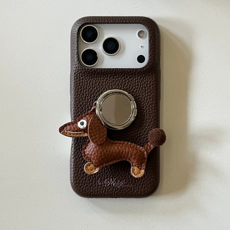 犬ちゃんリング付 iPhone17Pro/17ケース 高級感 レザー製 iPhone17promax/16pro/15カバー 上品 便利 可愛い スタンド [M5932]