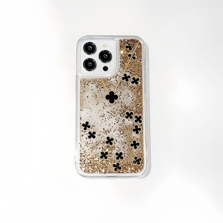 【iPhone15対応】動くグリッター iPhone14/13proケース 四葉のクローバー ネックレス かわいい  [M3471]