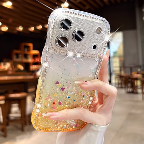 うねうねジュエリーライン iPhone17Pro/17ケース キラキララメ iPhone16/15/14ケース グラデーションカラー レンズ保護[M6364]