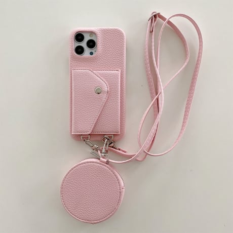 カード入れ/小銭入れ iPhone15/14proカバー レザー製 iPhone13pro/12/11proケース 肩掛け長さ調整可ストラップ 高品質 ギフトにおすすめ [M3113]