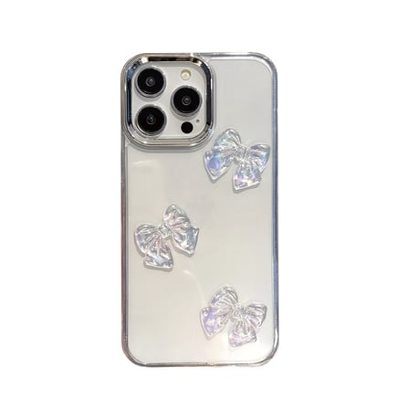キラキラリボン iPhone16pro/16promaxケース クリア iPhone15pro/14/13カバー 大人可愛い [M4956]