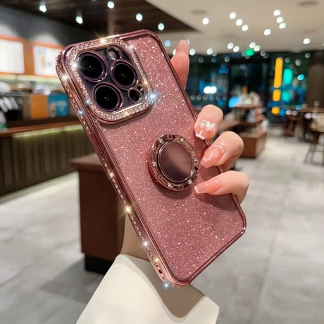 ジュエリー リング付きアイフォン14プロカバー ラメ入りシール付 iphone13pro/12/11proケース キラキラ オシャレ 実用 ガールズに超人気 [M2577]