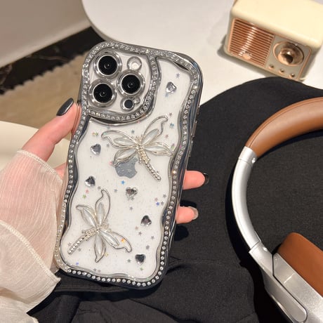 トンボ iPhone16pro/16カバー ダイヤ iPhone15pro/14promax/13ケース ジュエリーデコ 上品 大人可愛い [M5331]