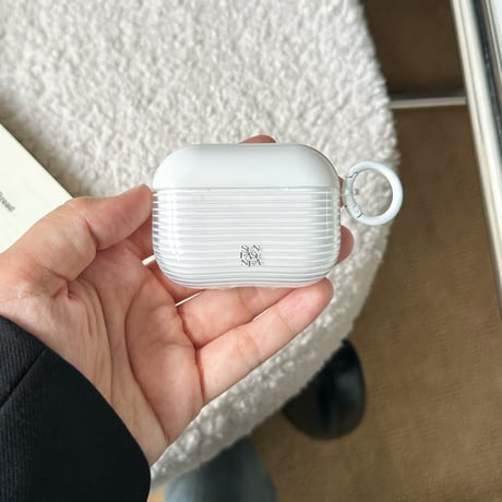 ホワイト横縞 Airpods Pro3ケース ストラップ付 Airpods 4/3カバー  AirpodsPro2/1  シンプル風 おしゃれ [M6287]