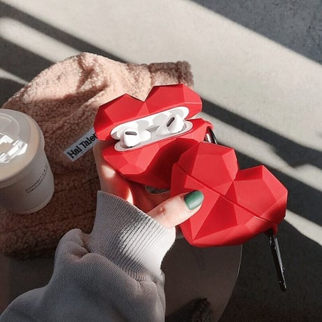 ダイヤモンドハート  airpods第三世代ケース  レッド  airpodsproカバー  フック付き シリコン 人気 プレゼントにおすすめ  M1359