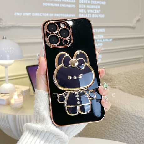 兎ミラースタンド  iPhone14/15Proケース  かわいい 多機能 メッキ アイフォン13/12mini/11proカバー オシャレ ギフトにおすすめ[M2701]