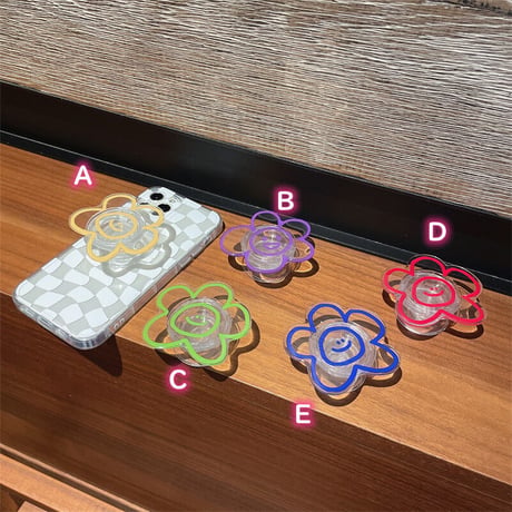 笑顔の花 グリップ   折り畳み式 スマホリング グリップトーク  可愛い  スタンド機能付き 透明感  全機種対応M1215