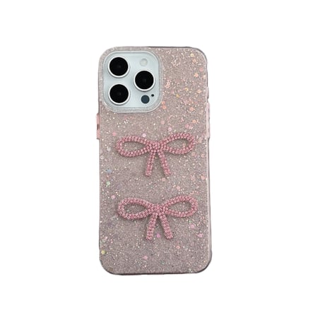 キラキラリボン iPhone16/16proケース グリッター iPhone15Pro/14/13proカバー 可愛い 女子力アップ [M5011]