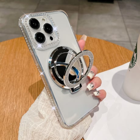 鏡MagSageリングスタンド iPhone15pro/15promaxケース ジュエリーキラキラiphone14/13/12proケース クリア コスパ最強[M4075]