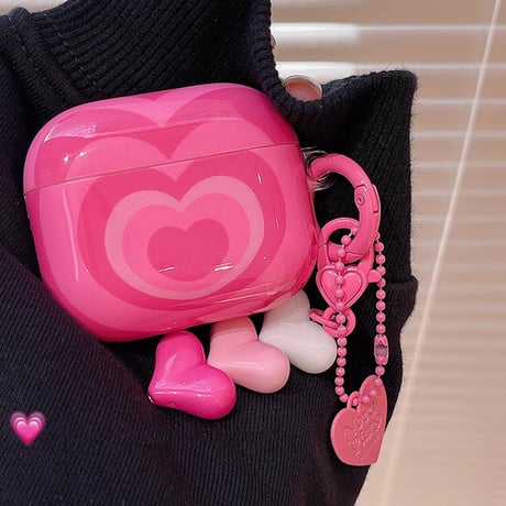 大人可愛い Airpods 4 ケース ハート柄 チャーム付  ピンク AirpodsPro3/2/1カバー  Airpods3/2  女子力高い[M4697]