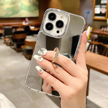 リング付ミラーiPhone16/16Pro/15Proケース 丈夫 iPhone14Pro/13/12カバー 高級感 高機能 便利 [M3918]