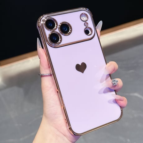 ハート柄 iPhone17Pro/17ケース メタルカラー iPhone17AIr/17Promaxケース 女子力UP 艶感 耐久性あり [M5663]