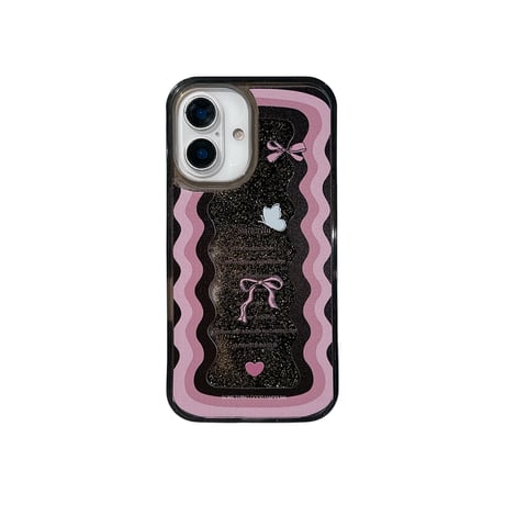 動くグリッター iPhone16pro/16ケース リボン うねうね iPhone15/14pro/13promaxカバー 女子力高い  [M5112]