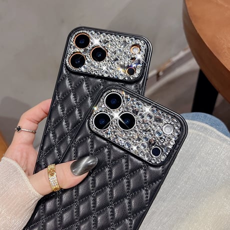 ダイヤデコ iPhone17Pro/17ケース 菱形 皮製 iPhone17ProMax/16Pro/15カバー 高級感 冬に人気 [M5832]