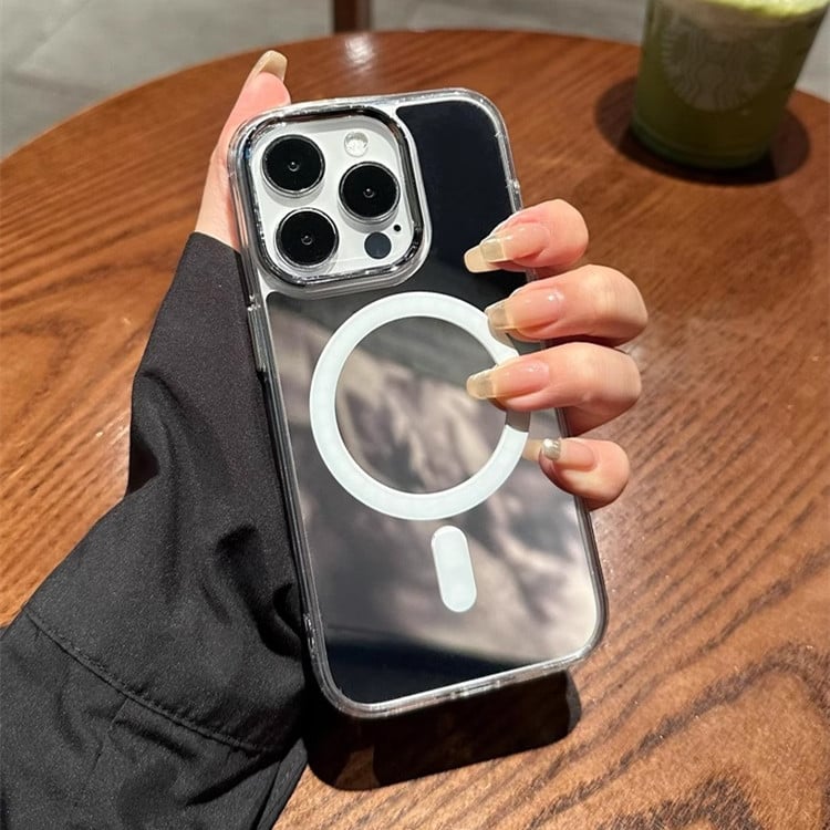 MagSafe対応 鏡付 iPhone16/15proケース キラキラ光る ミラー