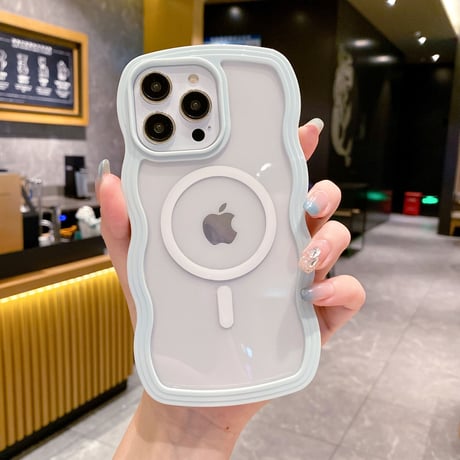 MagSafe ウェーブ型iPhone15/15Proケース うねうね 落下防止 クリアiPhone14/13proカバー 頑丈 [M3540]