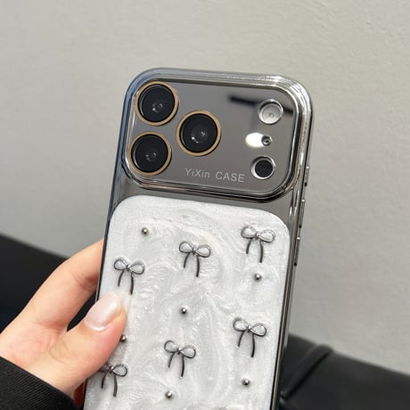ミラー iPhone17Pro/17カバー リボン iPhone16Promax/15Pro/14ケース おしゃれ 丈夫 人気デザイン[M6458]