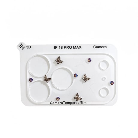 バタフライ／リボン＆ビジュー iPhone18Pro/18ProMax キラキラカメラ保護カバー iPhone17ProMax/17Pro フイルム  大人可愛い [M6768]