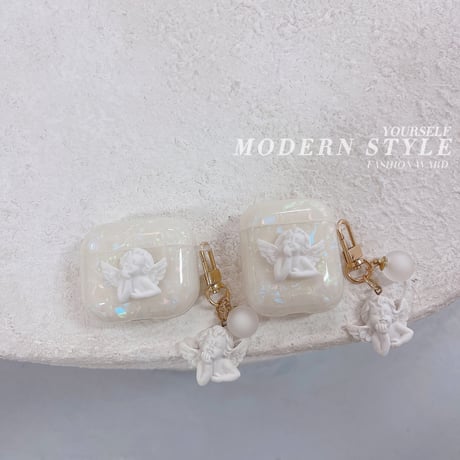 天使 貝殻紋 Airpods3ケース  おしゃれキラキラ AirpodsPro2カバー 可愛いangel 綺麗 頑丈 [M2538]