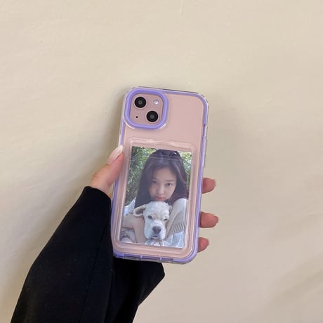 【iPhone15対応】カラー枠カード入れ付 iphone14/13promaxカバー  写真/メモ収納クリアアイフォン11/12miniケース  耐衝撃  頑丈 シンプル   M1094