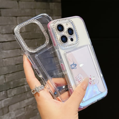 ジュエリー カード収納 iPhone16Pro/16ケース クリア iPhone15pro/14pro/13カバー シンプル風 おしゃれ 丈夫 [M5170]