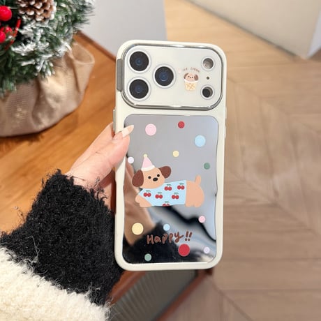 犬ちゃんミラー iPhone17Pro/17Promaxケース カメラ保護 iPhone16Pro/15Pro/14カバー  可愛い 女子に人気アイテム 頑丈 [M5941]