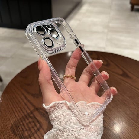 iPhone15pro/15promaxクリアケース ガラスレンズフィルム付 高透明度 黄ばまない[M3469]
