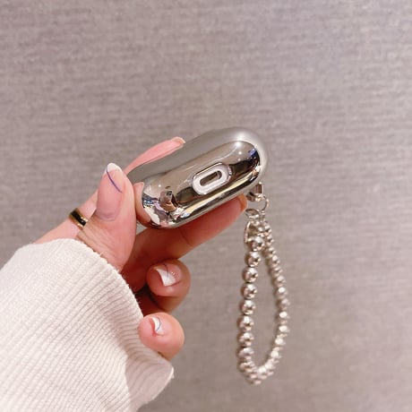【Airpods4】メッキシルバーカラー airpods第3世代ケース 鏡面 ストラップ付 airpodsproカバー シンプル風ソフトケース 個性[M1500]