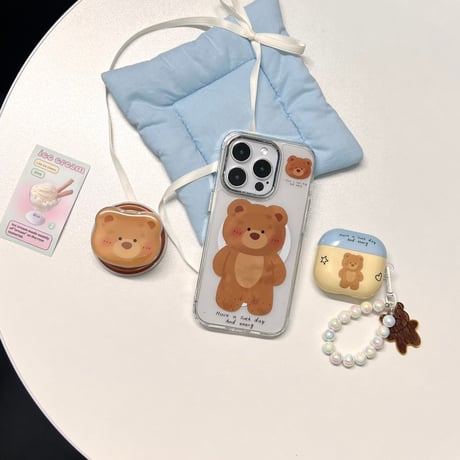 クマちゃん Airpods第4世代ケース キラキラストラップ付 Airpods3/Pro2ケース airpodsproカバー 大人可愛い 丈夫[M5157]