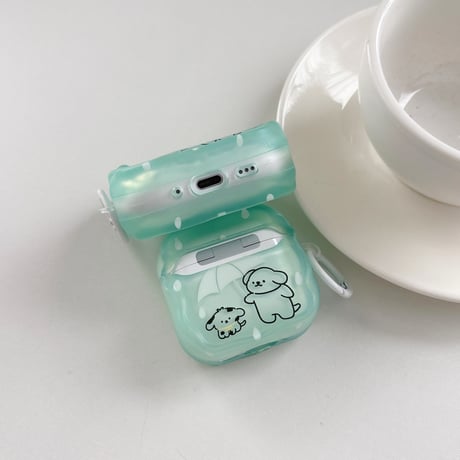 傘をさす犬ちゃん AirpodsPro3ケース うねうね Airpods4/3カバー AirpodsPro第2/1世代 淡色系 ギフトにおすすめ[M6509]