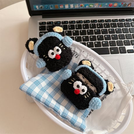 ニット黒猫 Airpods 4ケース かわいい エアーポッズプロ２/１ケース Airpods3/2カバー 柔らかい 手さわりいい ギフトに最適[M4715]