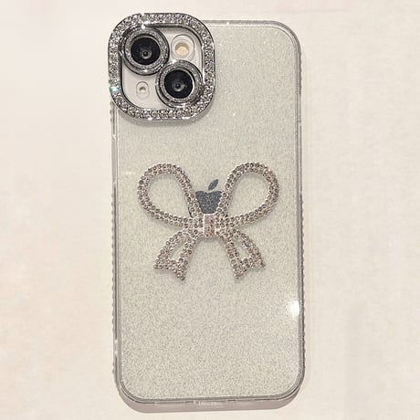 ジュエリーリボン iphone15pro/15ケース  女子力高い アイフォン14/13pro/12/11カバー 可愛い きれい ラメ入り[M4399]