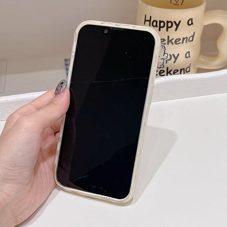 黒花グリップ iPhone15/15proケース 水玉模様 iPhone14/13proカバー かわいい 韓国風[M4512]