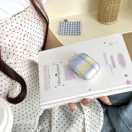 グラデーションカラー Airpods 4ケース ブルー/イェロー Airpods3/Pro2ケース airpodspro2カバー  リング付 シック 淡色系[M5245]