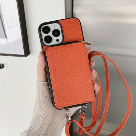 カード入れ iPhone15/14proカバー レザー製 アイフォン13pro/12mini/11proケース 肩掛け長さ調整可ストラップ 高品質 便利 [M3093]