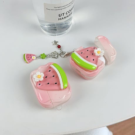 スイカ Airpods Pro3ケース キーホルダー付き Airpods 4/3カバーケース AirpodsPro2/1 かわいい 美味しいそう [M6487]