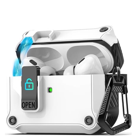 耐衝撃 Airpods 4ケース ロッククリップ付 AirpodsPro2/第3世代ケース カッコイイ カラビナ付 ワイヤレス充電 丈夫 耐久性 [M4792]