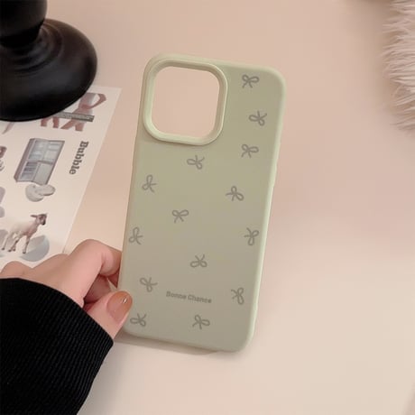 淡色系 iPhone16/16Proケース リボン柄 指紋防止 iPhone15/14Pro/13/12カバー 女子力高い シンプル風[M4793]