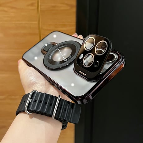ダブルスタンド付 iPhone17pro/17promaxケース カメラカバー アイフォン17/16pro/15カバー MagSafe対応 高透明 メッキ[M5841]