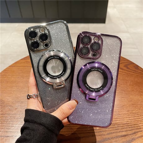 MagSafeスタンド iPhone15Pro/15ProMaxケース キラキラインナーシート iPhone14/13Proカバー カメラ保護 オシャレ[M3653]