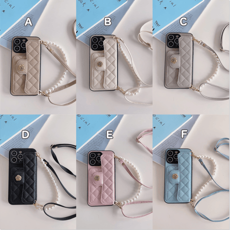 iPhone15/15Proケース ショルダー カード収納 真珠 レザー iPhoneSE第3世代/14Proカバー キルティングデザイン[M3547]