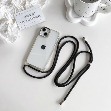 ストラップ付クリア iphone15/15proケース 肩掛け紐 iPhone14pro/13/12promaxカバー  使いやすい 黄ばまない [M4145]