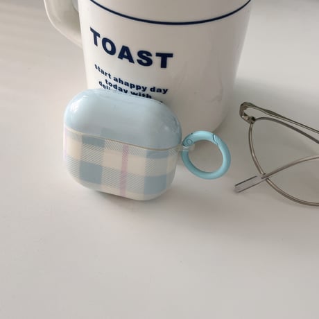 淡色系 Airpods4ケース チェック柄 韓国風 Airpods3/Pro2ケース airpodspro2カバー  キーチェーン付 ギフトにおすすめ[M5374]
