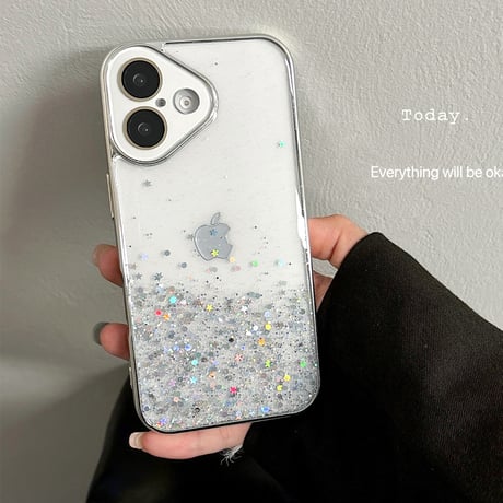 カメラ保護 iPhone16/16Proケース キラキラグリッター iPhone15/14/13/12Proカバー 透明 丈夫 女子力高い [M5000]